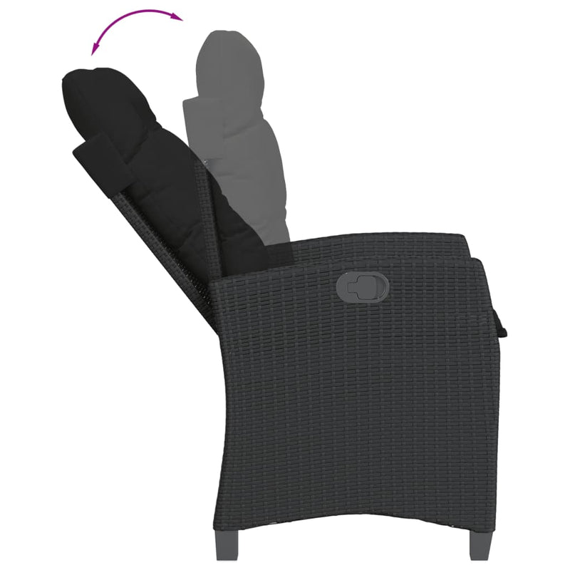 vidaXL 3 Piece Garden Dining Set with Cushions Black Poly Rattan