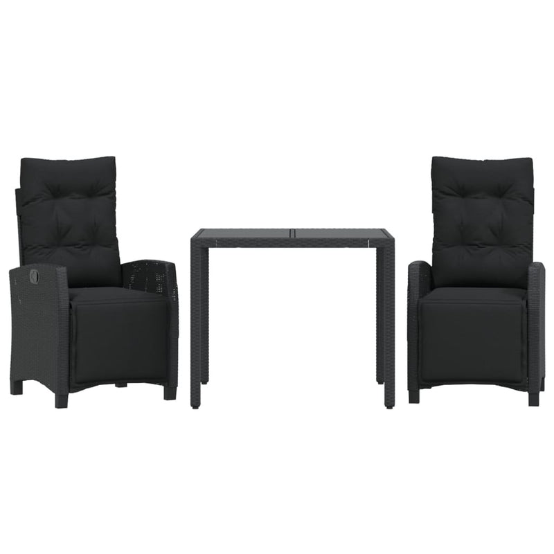 vidaXL 3 Piece Garden Dining Set with Cushions Black Poly Rattan