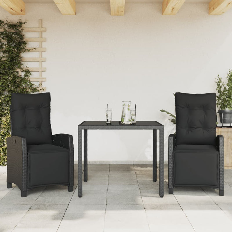 vidaXL 3 Piece Garden Dining Set with Cushions Black Poly Rattan