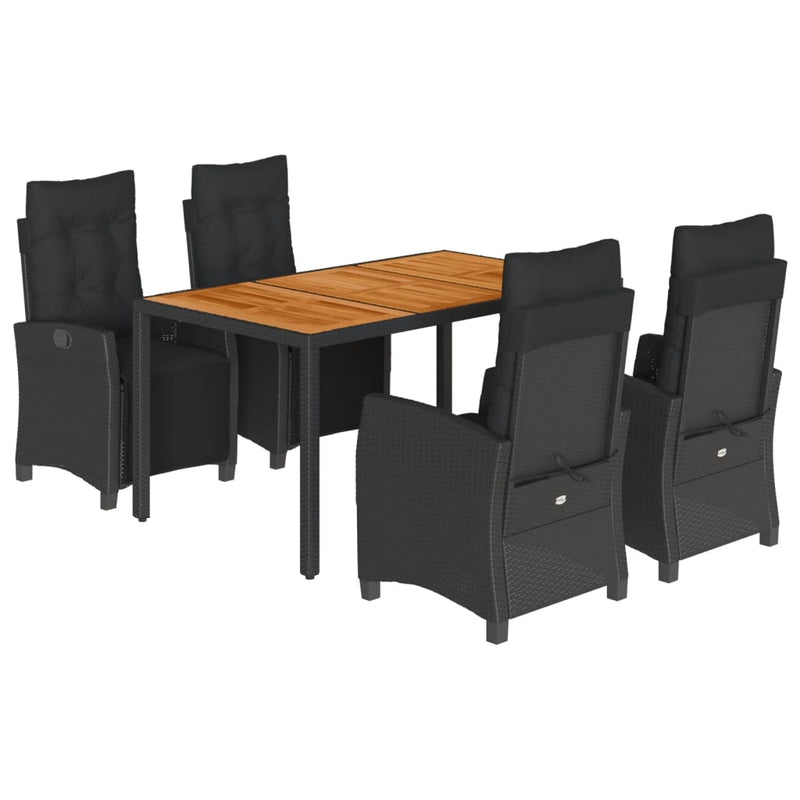 vidaXL 5 Piece Garden Dining Set with Cushions Black Poly Rattan
