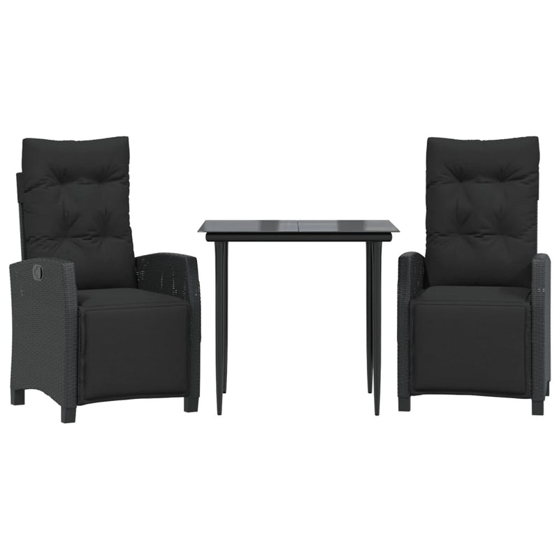 vidaXL 3 Piece Garden Dining Set with Cushions Black Poly Rattan