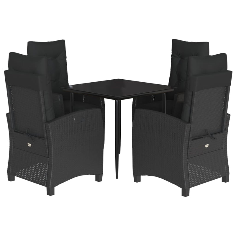 vidaXL 5 Piece Garden Dining Set with Cushions Black Poly Rattan