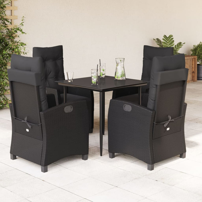 vidaXL 5 Piece Garden Dining Set with Cushions Black Poly Rattan