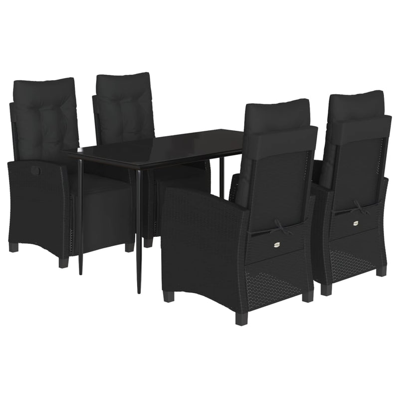 vidaXL 5 Piece Garden Dining Set with Cushions Black Poly Rattan