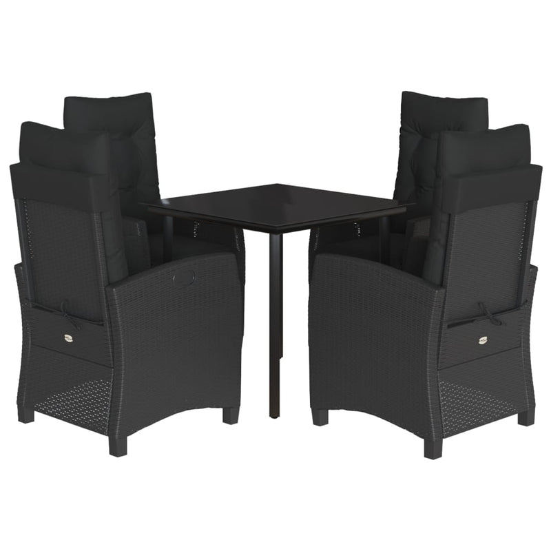 vidaXL 5 Piece Garden Dining Set with Cushions Black Poly Rattan