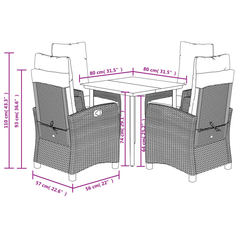 vidaXL 5 Piece Garden Dining Set with Cushions Black Poly Rattan