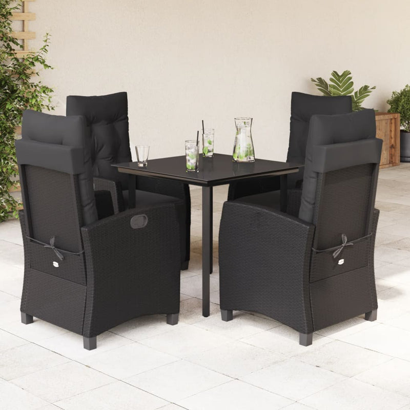 vidaXL 5 Piece Garden Dining Set with Cushions Black Poly Rattan