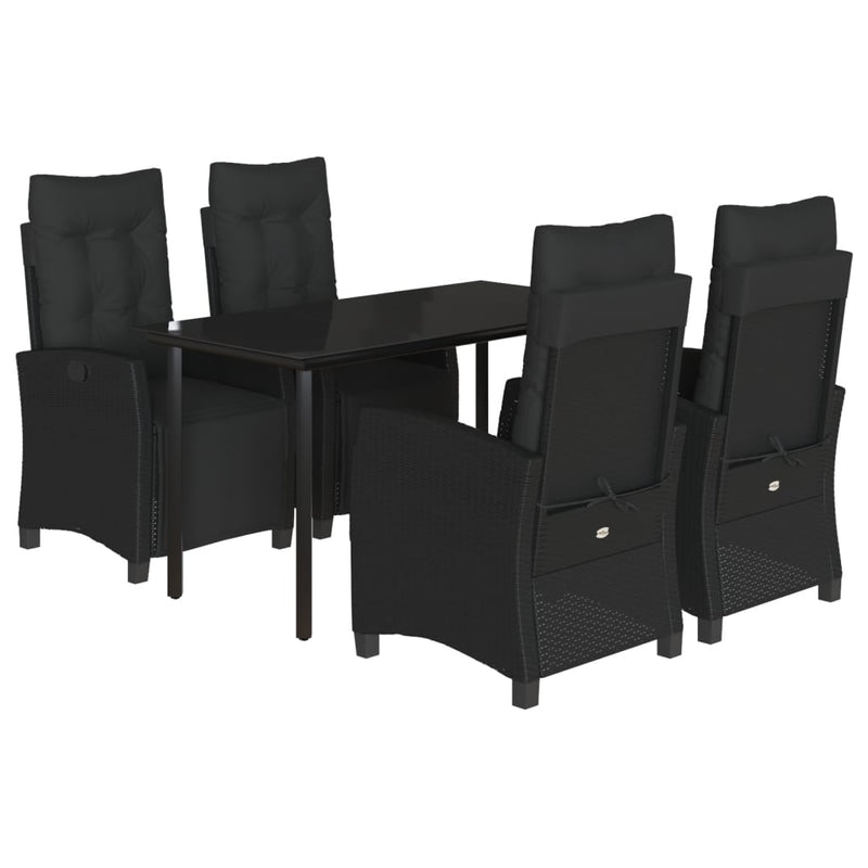 vidaXL 5 Piece Garden Dining Set with Cushions Black Poly Rattan