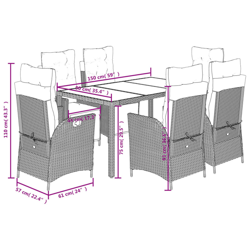 vidaXL 7 Piece Garden Dining Set with Cushions Black Poly Rattan