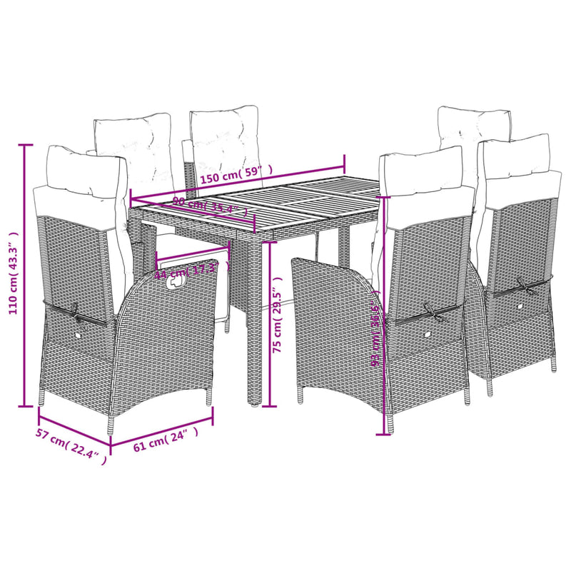 vidaXL 7 Piece Garden Dining Set with Cushions Black Poly Rattan