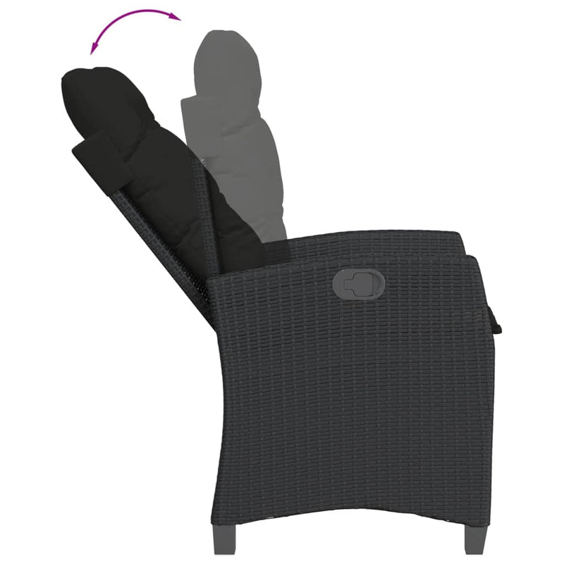vidaXL 3 Piece Garden Dining Set with Cushions Black Poly Rattan