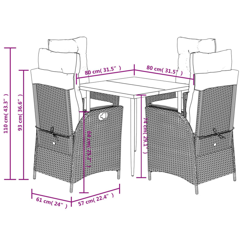 vidaXL 5 Piece Garden Dining Set with Cushions Black Poly Rattan