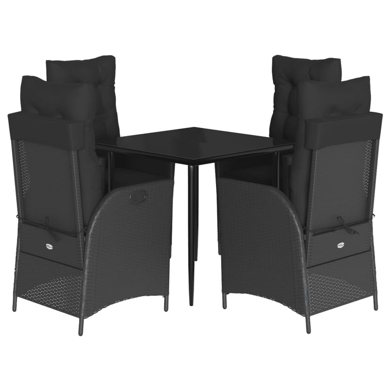 vidaXL 5 Piece Garden Dining Set with Cushions Black Poly Rattan
