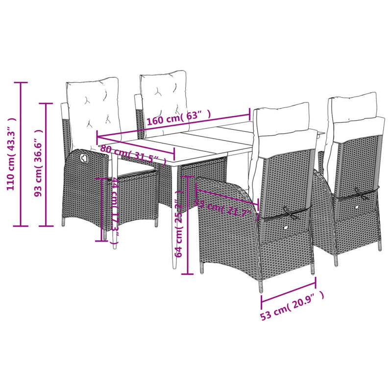 vidaXL 5 Piece Garden Dining Set with Cushions Black Poly Rattan