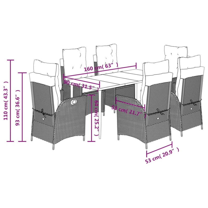 vidaXL 7 Piece Garden Dining Set with Cushions Black Poly Rattan