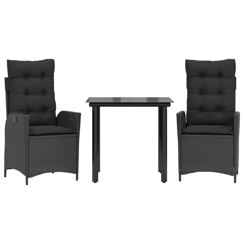 vidaXL 3 Piece Garden Dining Set with Cushions Black Poly Rattan