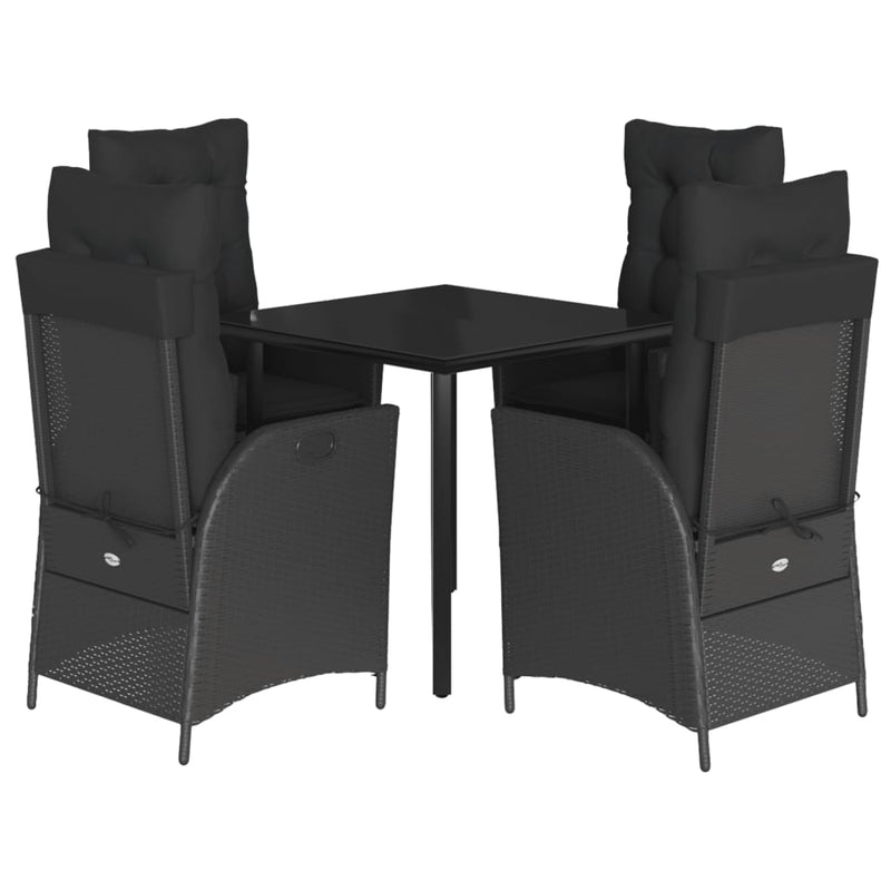 vidaXL 5 Piece Garden Dining Set with Cushions Black Poly Rattan