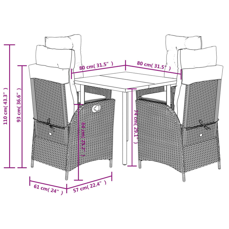 vidaXL 5 Piece Garden Dining Set with Cushions Black Poly Rattan
