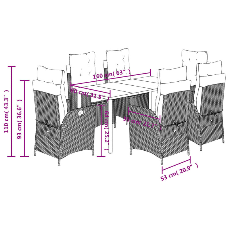 vidaXL 7 Piece Garden Dining Set with Cushions Black Poly Rattan