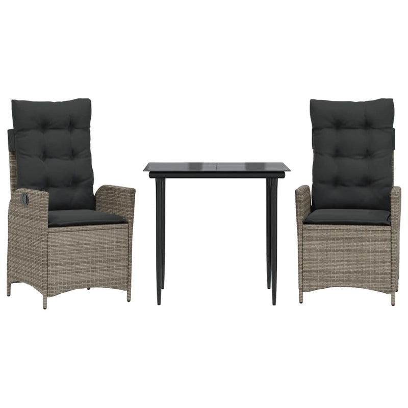vidaXL 3 Piece Garden Dining Set with Cushions Grey Poly Rattan