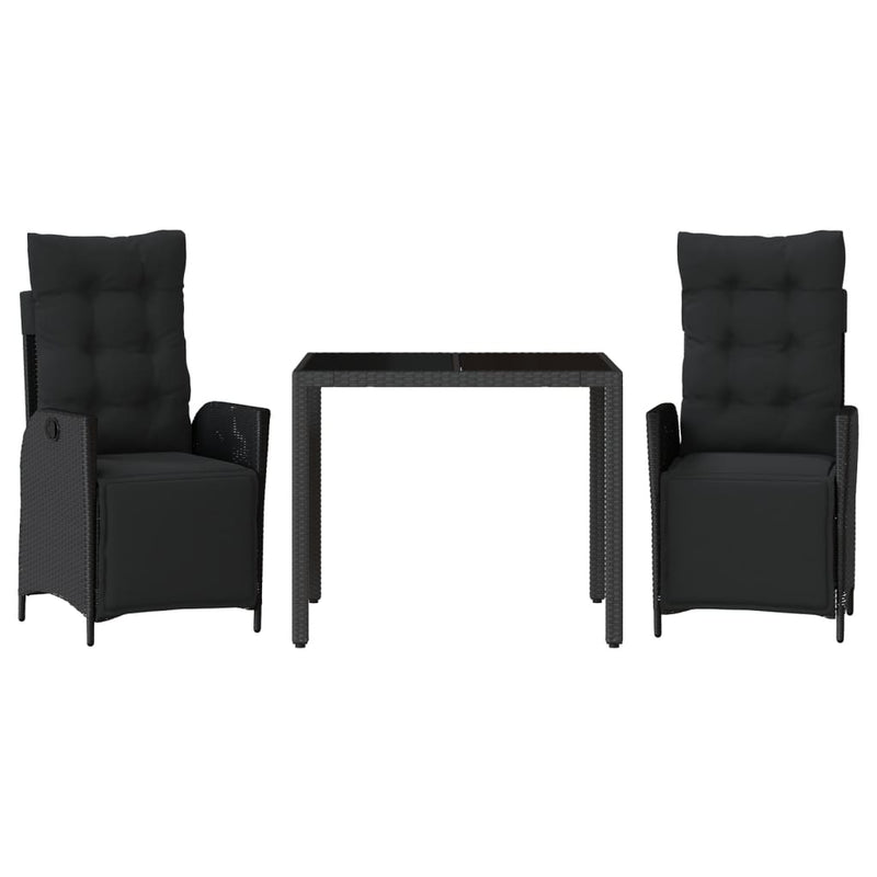 vidaXL 3 Piece Garden Dining Set with Cushions Black Poly Rattan