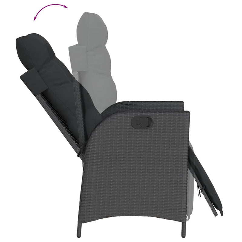 vidaXL 3 Piece Garden Dining Set with Cushions Black Poly Rattan