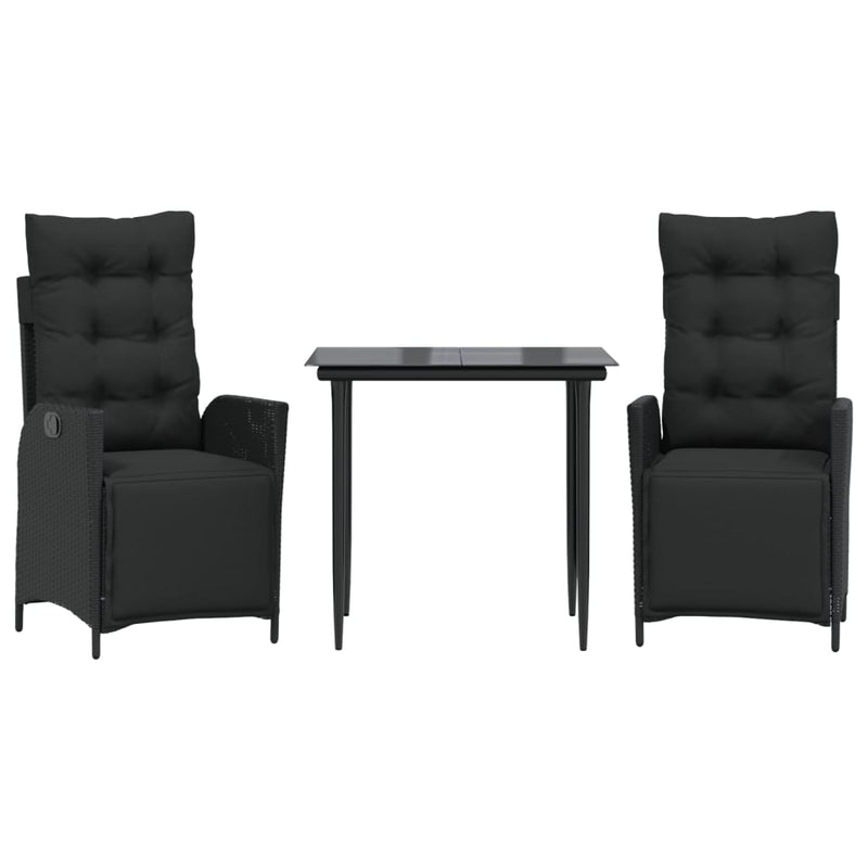 vidaXL 3 Piece Garden Dining Set with Cushions Black Poly Rattan