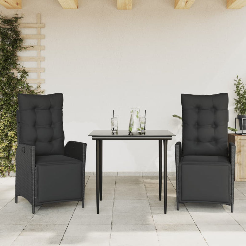 vidaXL 3 Piece Garden Dining Set with Cushions Black Poly Rattan