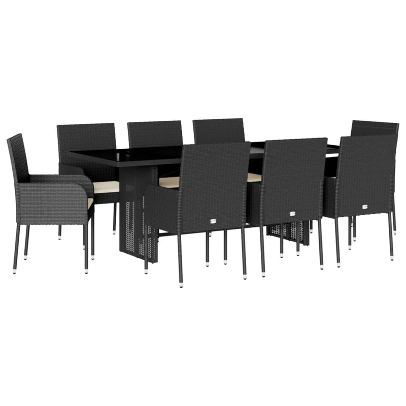 vidaXL 9 Piece Garden Dining Set with Cushions Black Poly Rattan