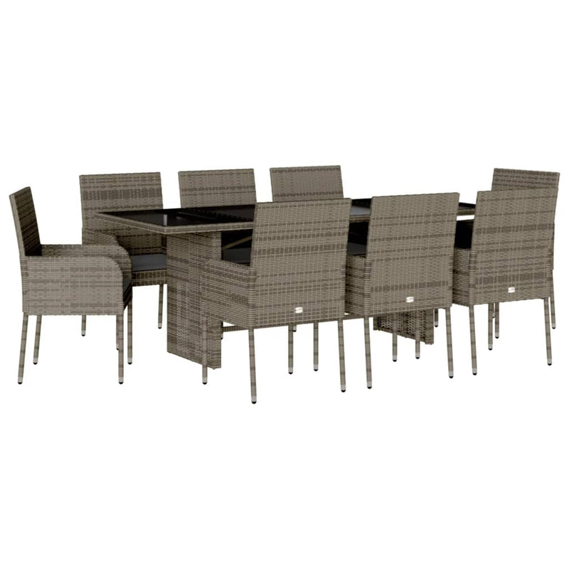 vidaXL 9 Piece Garden Dining Set with Cushions Grey Poly Rattan