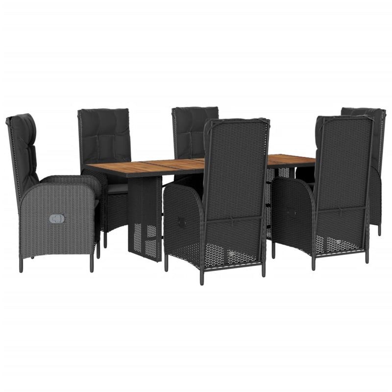 vidaXL 7 Piece Garden Dining Set with Cushions Black Poly Rattan