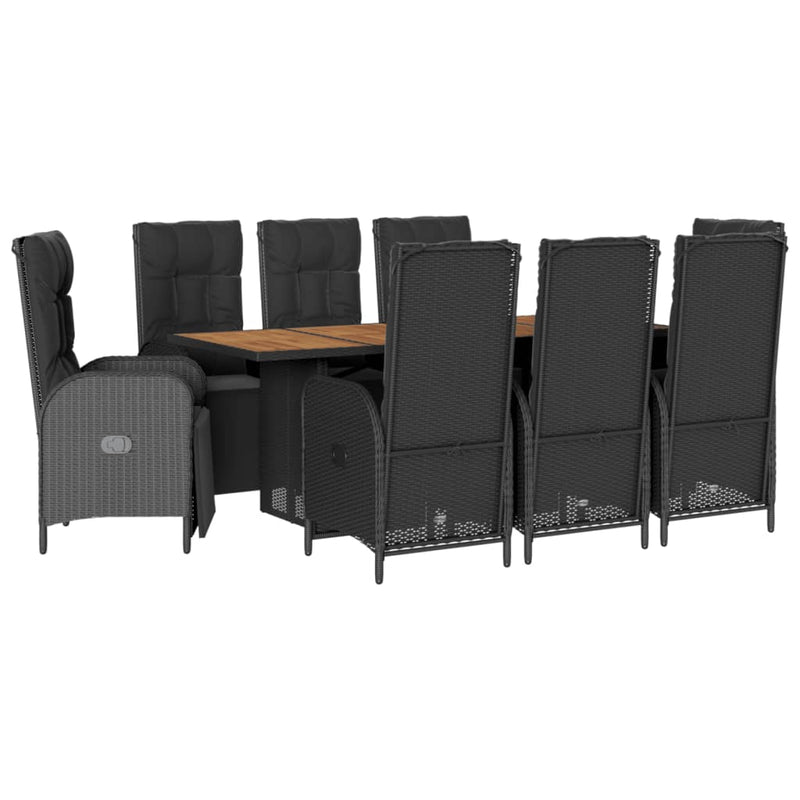 vidaXL 9 Piece Garden Dining Set with Cushions Black Poly Rattan