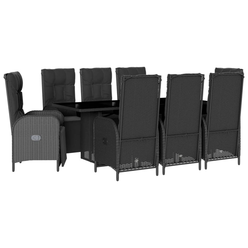vidaXL 9 Piece Garden Dining Set with Cushions Black Poly Rattan
