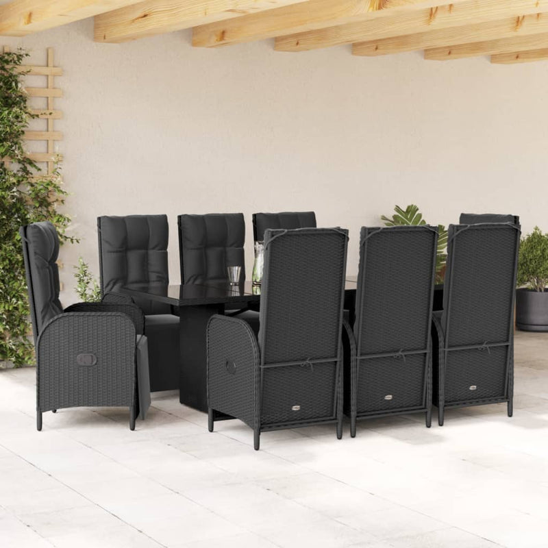vidaXL 9 Piece Garden Dining Set with Cushions Black Poly Rattan