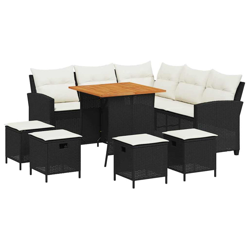 vidaXL 6 Piece Garden Sofa Set with Cushions L-shaped Black Poly Rattan