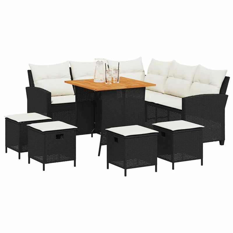 vidaXL 6 Piece Garden Sofa Set with Cushions L-shaped Black Poly Rattan