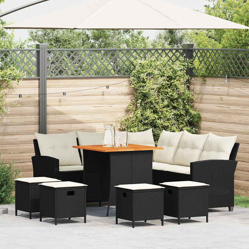 vidaXL 6 Piece Garden Sofa Set with Cushions L-shaped Black Poly Rattan