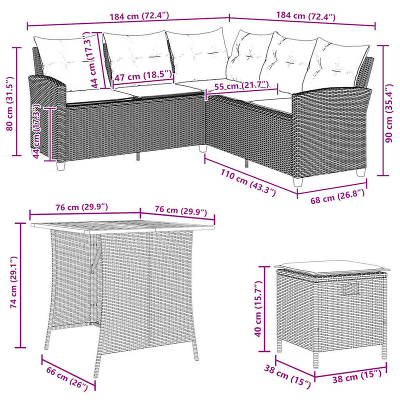 vidaXL 6 Piece Garden Sofa Set with Cushions L-shaped Grey Poly Rattan