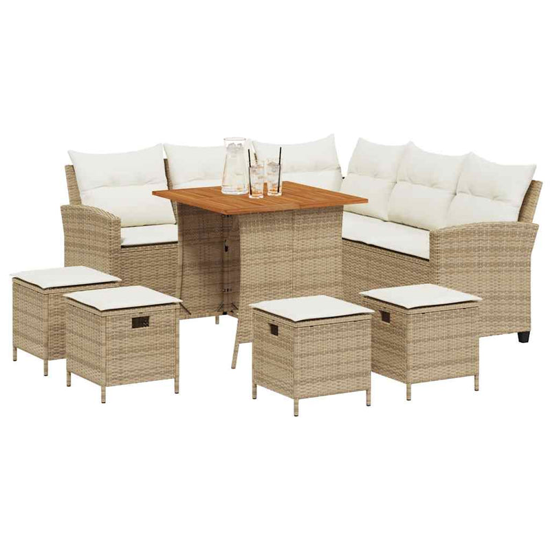 vidaXL 6 Piece Garden Sofa Set with Cushions L-shaped Beige Poly Rattan