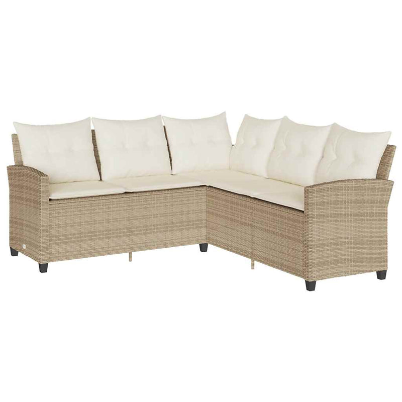 vidaXL 6 Piece Garden Sofa Set with Cushions L-shaped Beige Poly Rattan