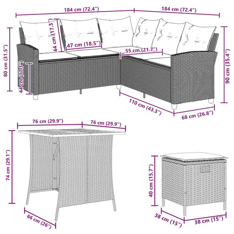 vidaXL 6 Piece Garden Sofa Set with Cushions L-shaped Beige Poly Rattan