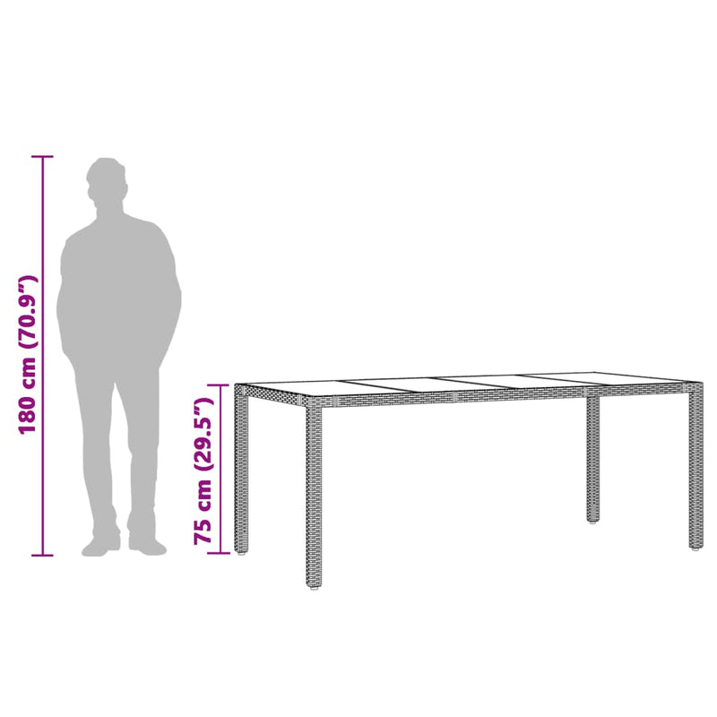 vidaXL Garden Table with Glass Top Black 190x90x75 cm Poly Rattan