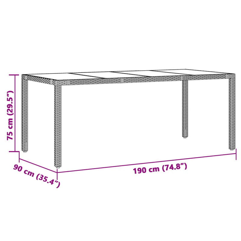 vidaXL Garden Table with Glass Top Black 190x90x75 cm Poly Rattan