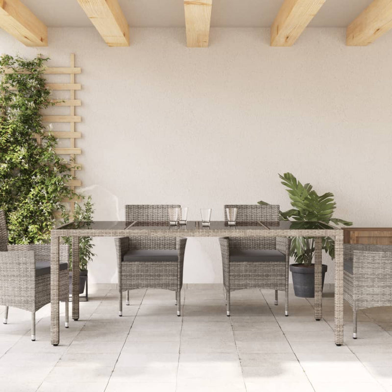 vidaXL Garden Table with Glass Top Grey 190x90x75 cm Poly Rattan
