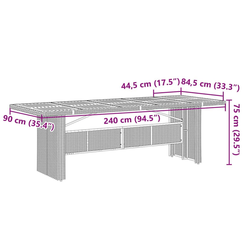 vidaXL Garden Table with Acacia Wood Top Grey 240x90x75 cm Poly Rattan