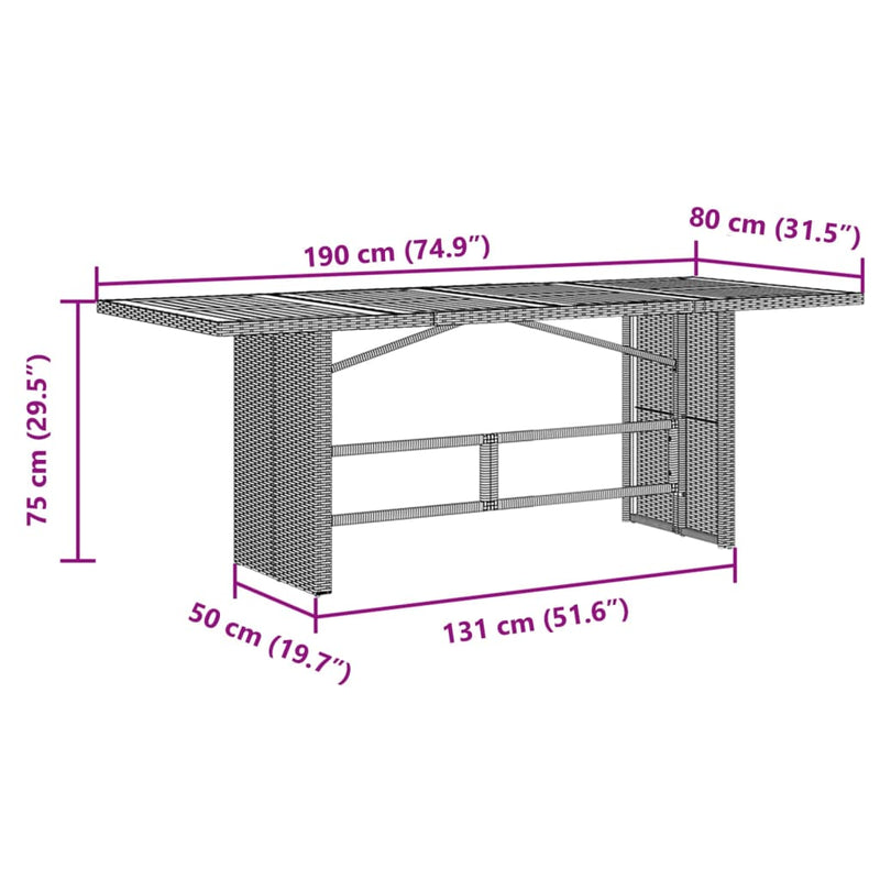 vidaXL Garden Table with Acacia Wood Top Grey 190x80x75 cm Poly Rattan