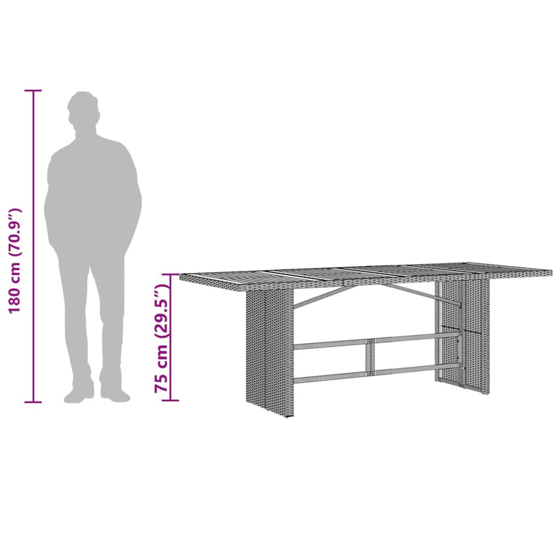 vidaXL Garden Table with Glass Top Black 190x80x75 cm Poly Rattan