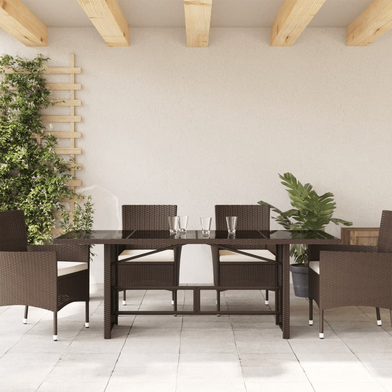 vidaXL Garden Table with Glass Top Brown 190x80x75 cm Poly Rattan