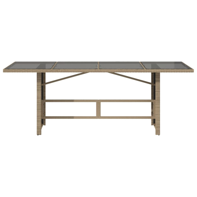 vidaXL Garden Table with Glass Top Beige 190x80x75 cm Poly Rattan