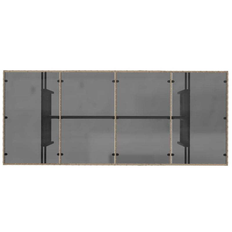 vidaXL Garden Table with Glass Top Beige 190x80x75 cm Poly Rattan